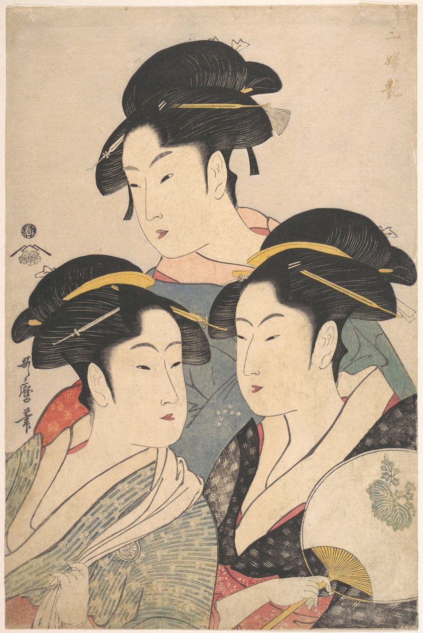 Drie schoonheden uit de Kwansei-periode door Kitagawa Utamaro