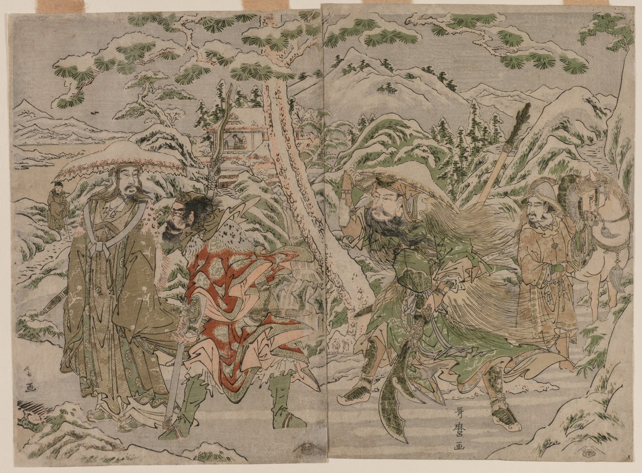 Winterscène uit de Romance van de Drie Koninkrijken, ca. 1790 door Kitagawa Utamaro