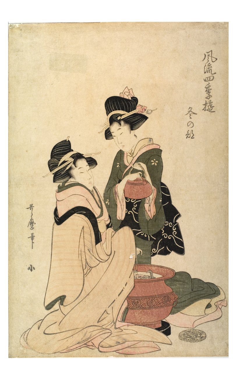 Winter uit de serie Elegante Plezieren van de Vier Seizoenen, c.1758-1806 (houtsnede op papier) door Kitagawa Utamaro