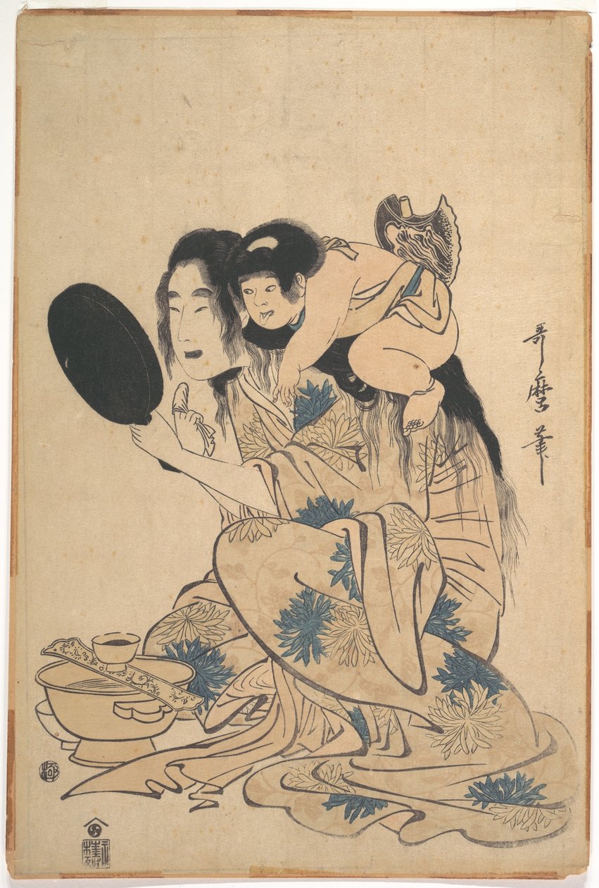 Yamauba die haar tanden zwart maakt, met Kintarō door Kitagawa Utamaro
