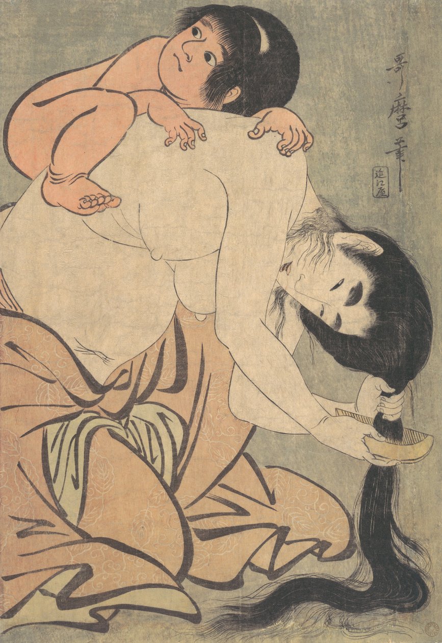 Yamauba kamt haar haar, en Kintoki door Kitagawa Utamaro