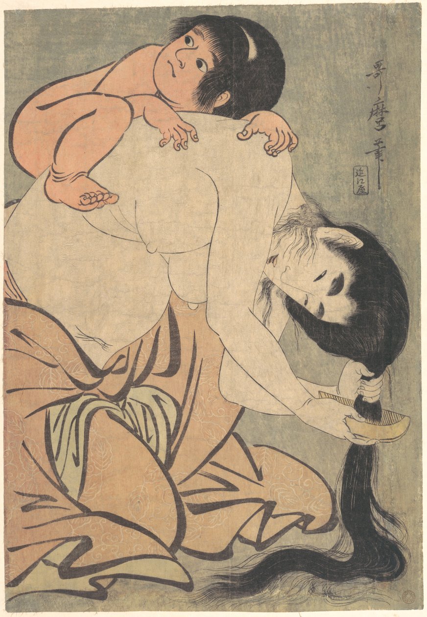 Yamauba kamt haar haar met Kintarō door Kitagawa Utamaro