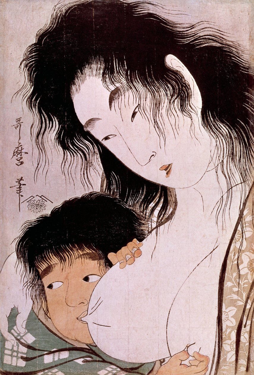 Yamauba en Kintaro: de tetee Japanse prent door Utamaro Kitagawa. Parijs, Guimet Museum, Nationaal Museum voor Aziatische Kunsten door Kitagawa Utamaro