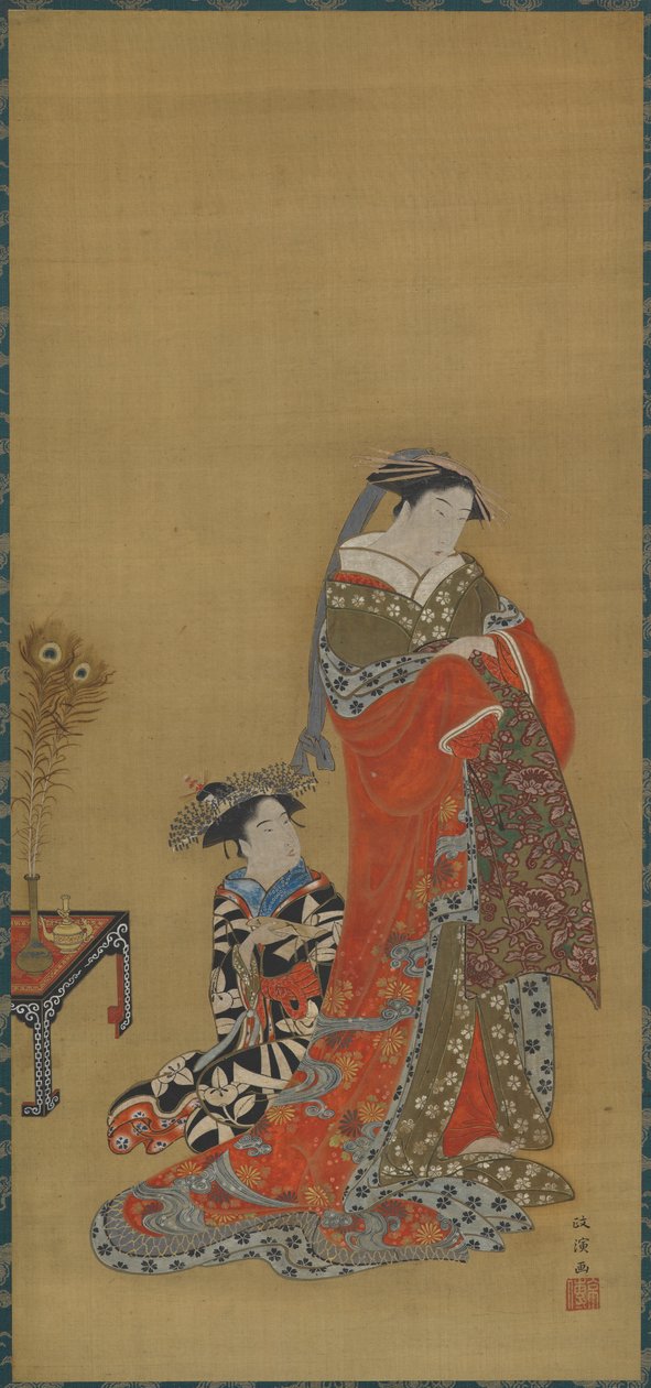 Een Courtisane en bediende, laat 18e-begin 19e eeuw door Kitao Masanobu