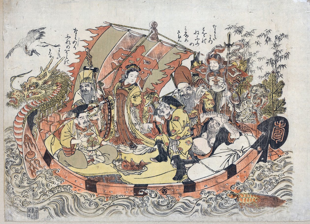 Zeven gelukkige goden door Kitao Shigemasa