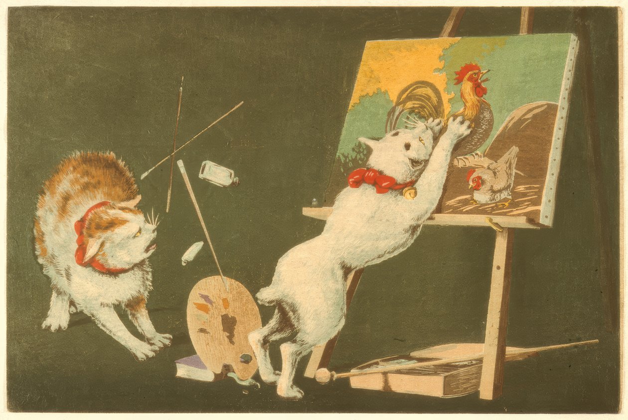Katten en Linnen door Kiyochika Kobayashi