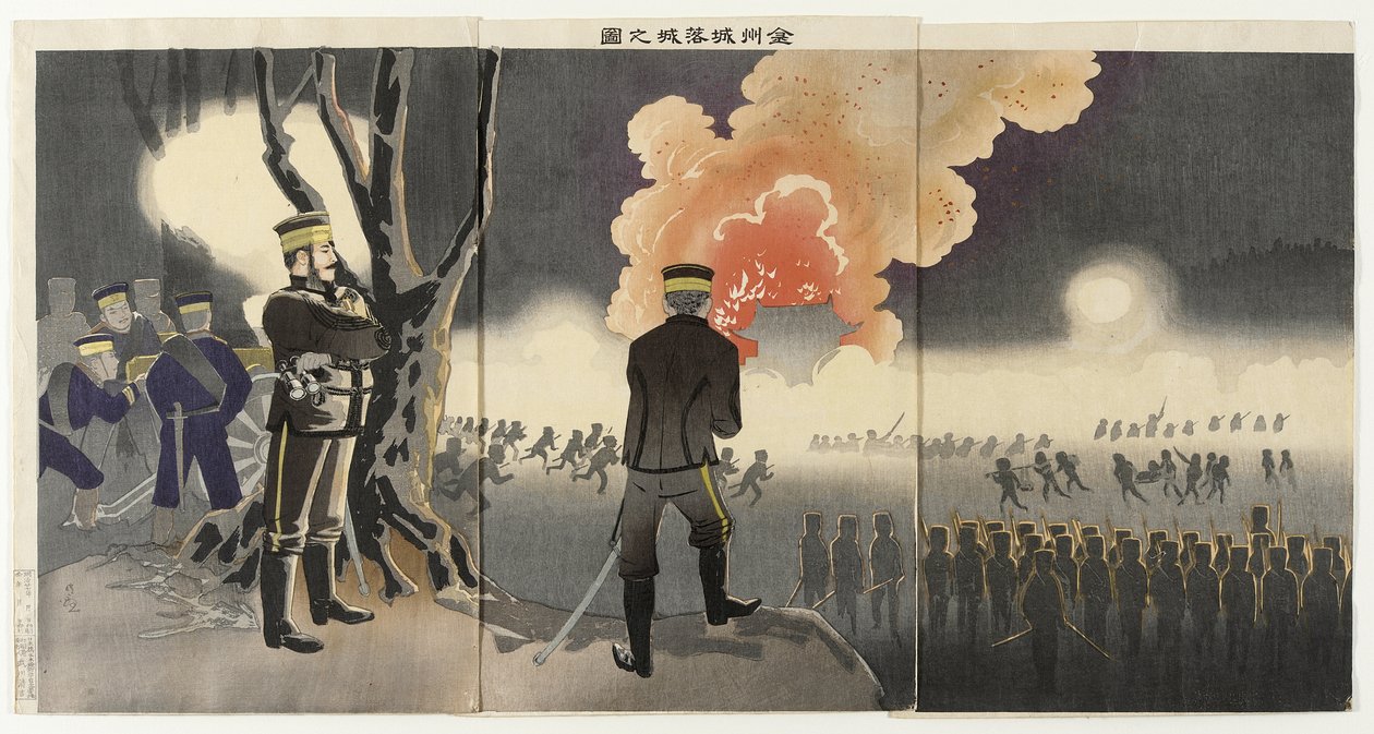 De val van Fort Chinchow door Kobayashi Kiyochika