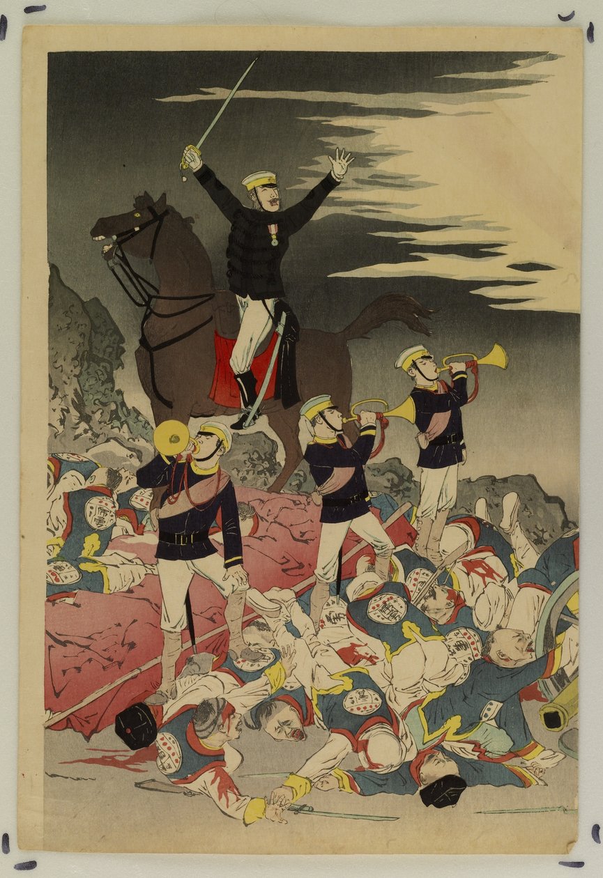 De zon rijst op boven een Japanse overwinning (De val van Pyongyang) door Kobayashi Kiyochika