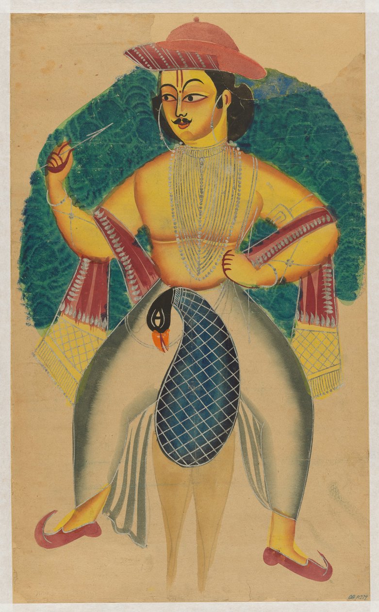 Skanda op zijn Pauw door Kolkata (Calcutta) Kalighat