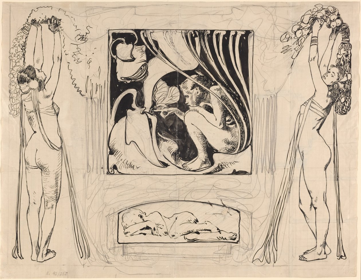 Allegorie op de zomer, in of na 1896 (pentekening) door Koloman Moser