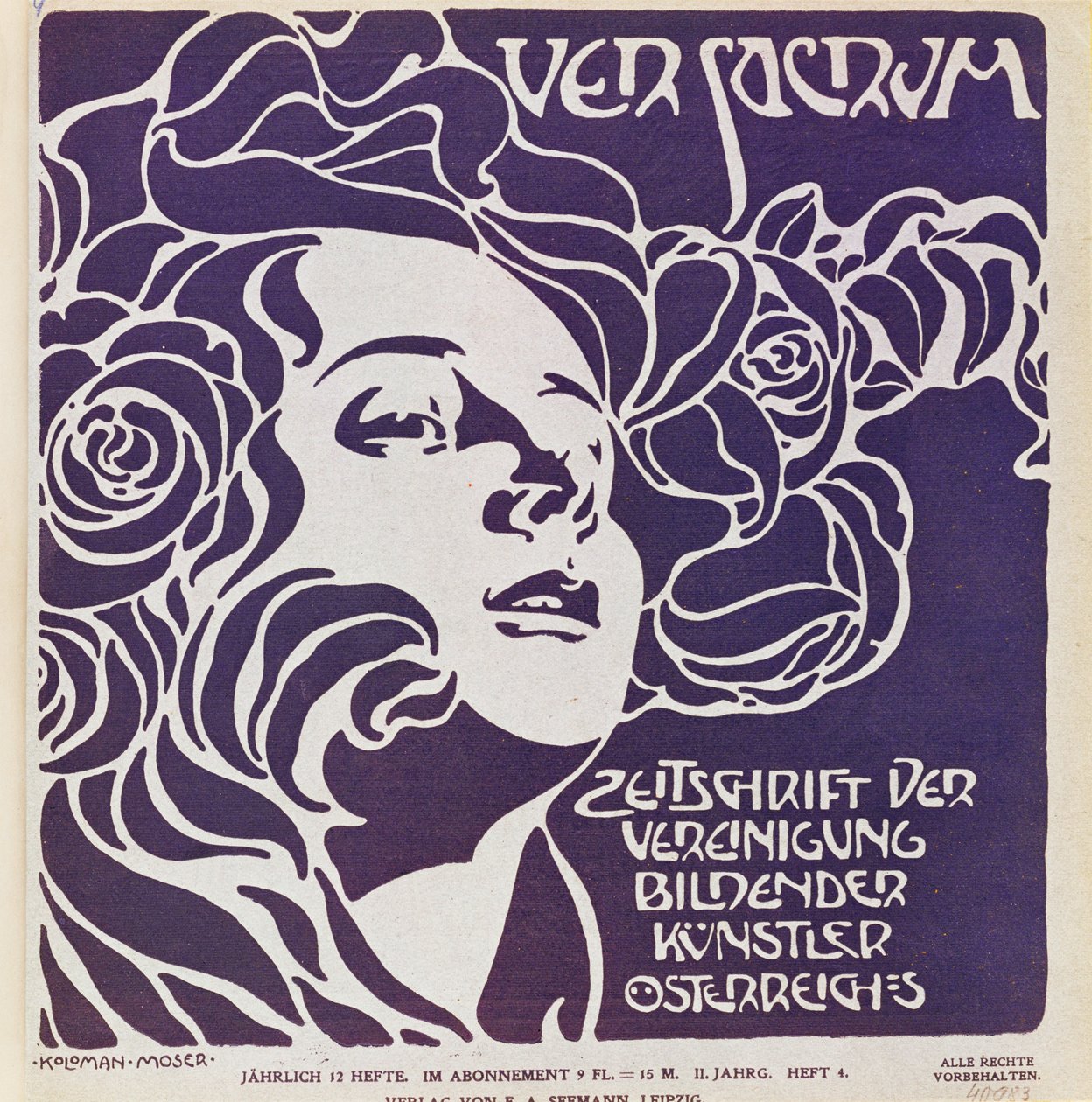 Cover voor het 4e nummer in 1899 van Ver Sacrum, het tijdschrift van de kunstenaars van de Art Nouveau Sezession beweging ... door Koloman Moser