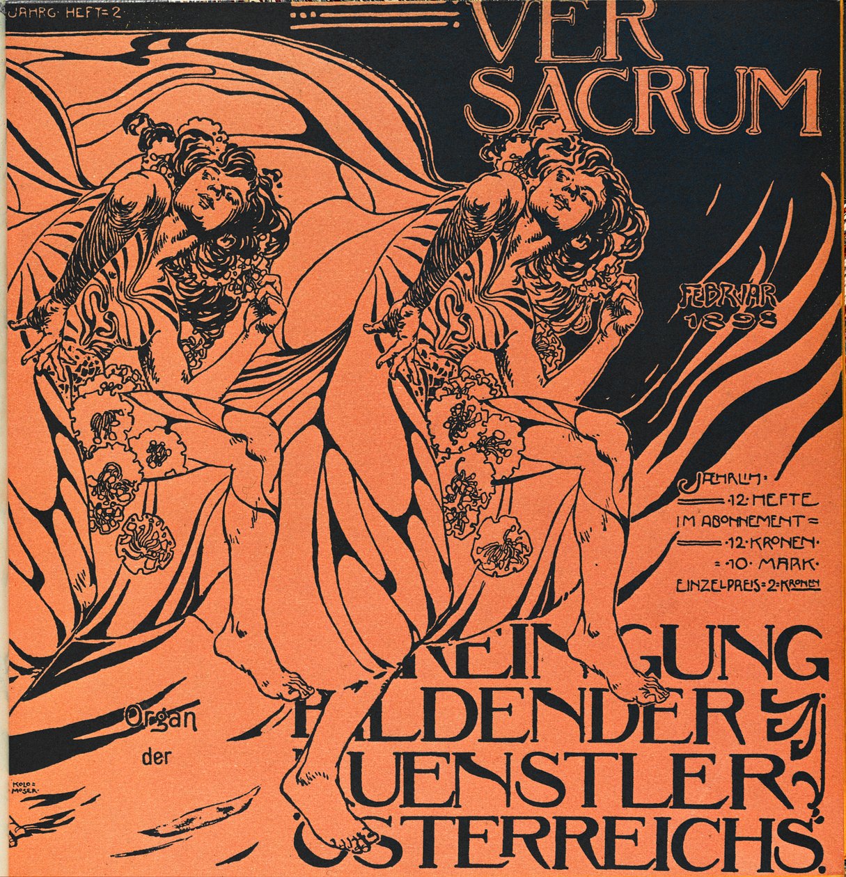 Cover voor het februarinummer 1898 van Ver Sacrum, het tijdschrift van de Art Nouveau Sezession-beweging ... door Koloman Moser