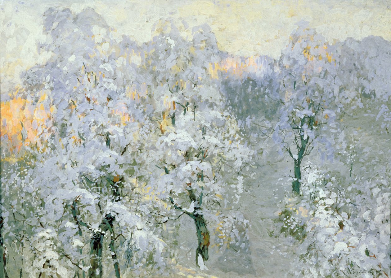 Bomen in Winterse Zilver, 1910 door Konstantin Ivanovich Gorbatov