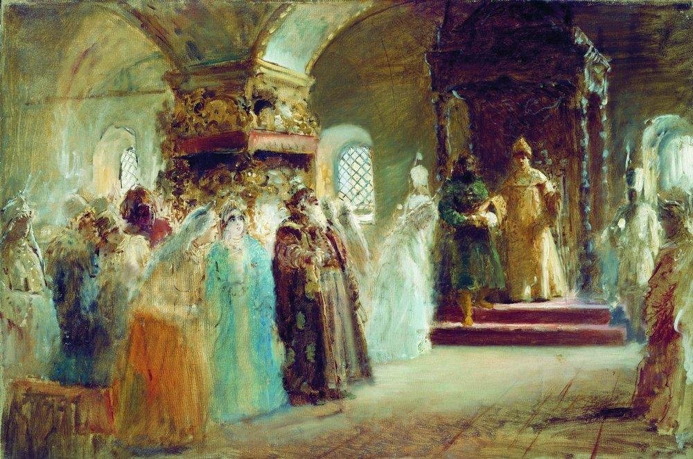 De bruidsshow van tsaar Alexey Michailovich door Konstantin Egorovich Makovsky