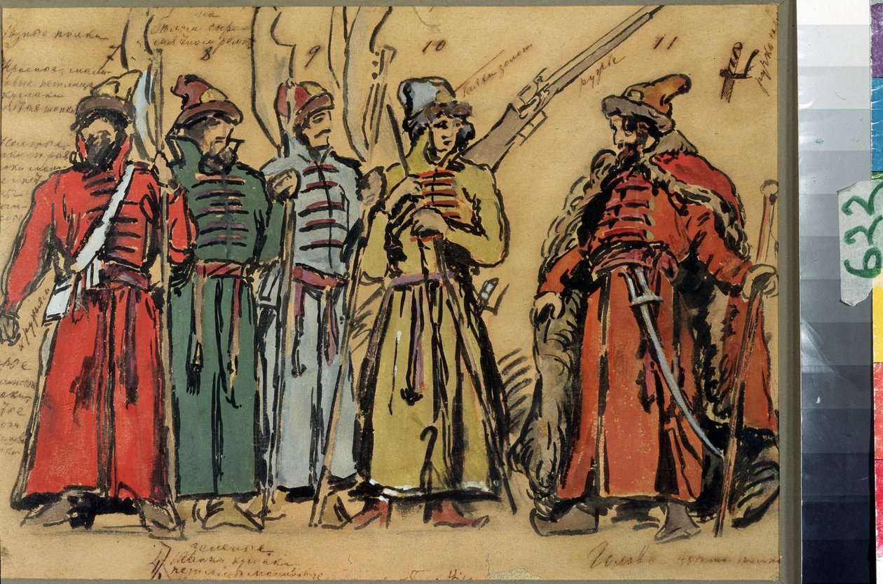 Kostuumontwerp voor de opera Khovanshchina van M. Moessorgski door Konstantin Alekseevich Korovin