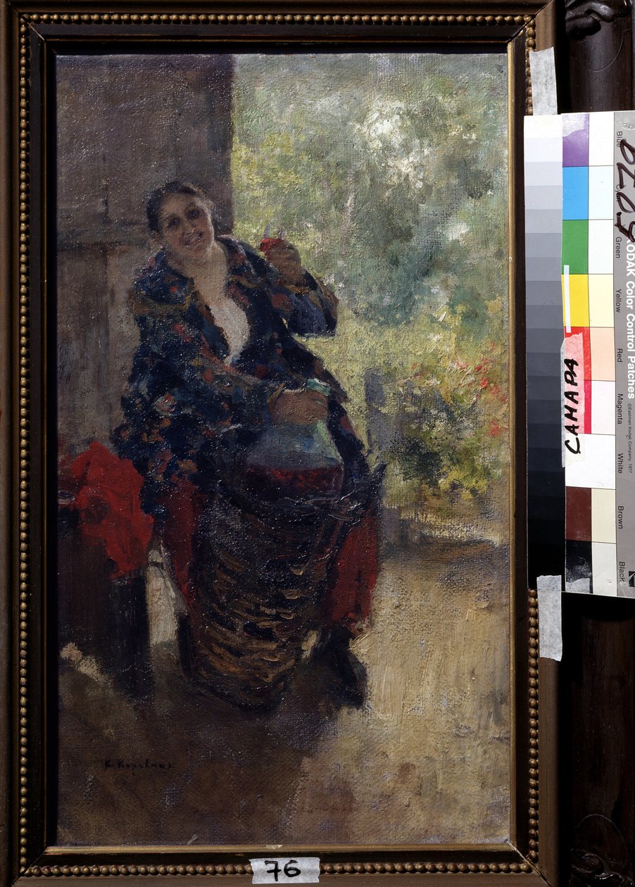 Een landlady, vrouw met een glas wijn door Konstantin Alekseevich Korovin