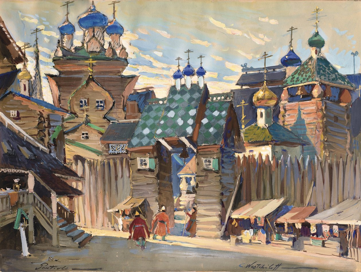 Marktplaats. Decorontwerp voor de opera Prins Igor door A. Borodin door Konstantin Alexandrovich Veshchilov