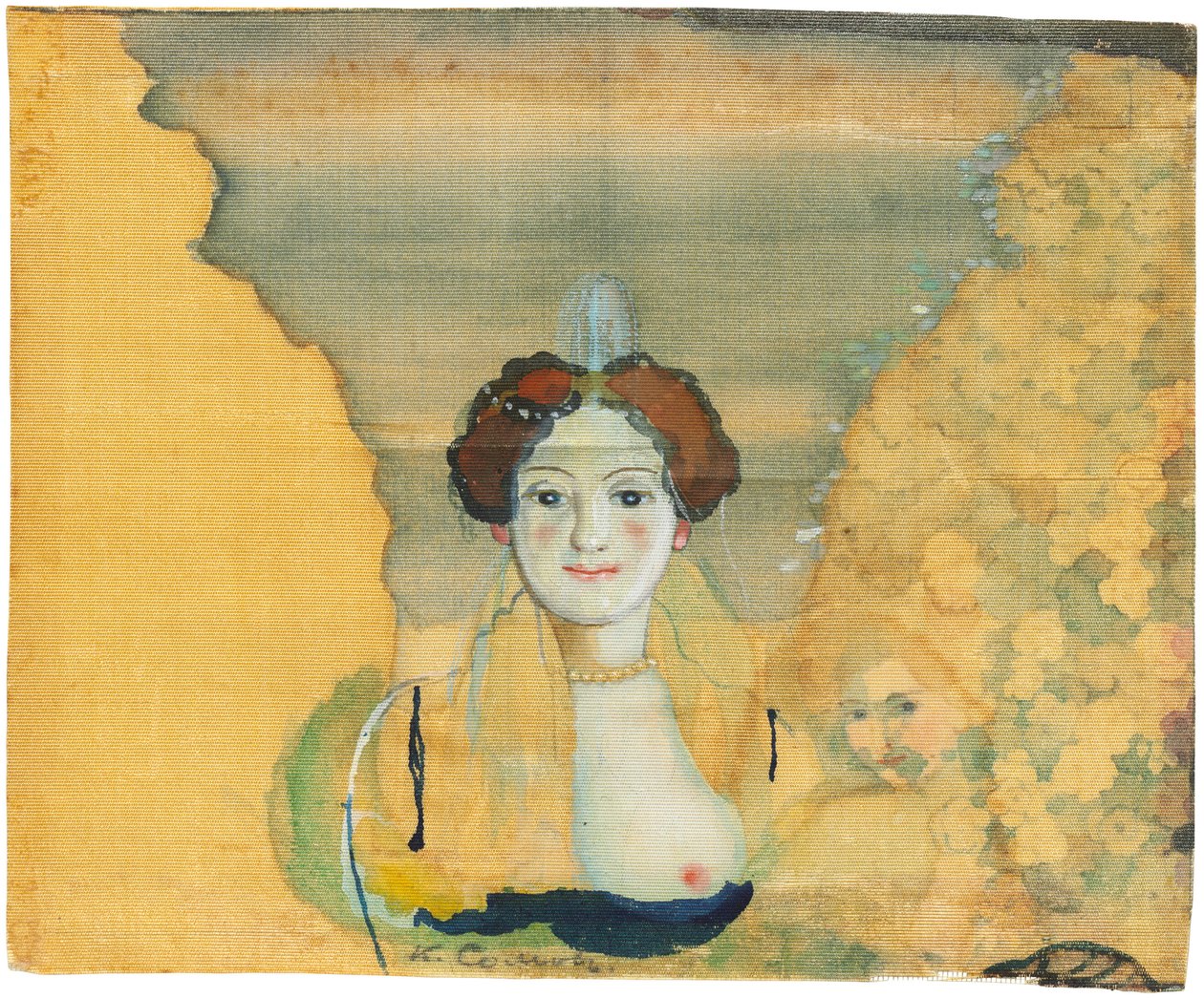 Jonge dame met een tuin daarachter door Konstantin Andreyevich Somov