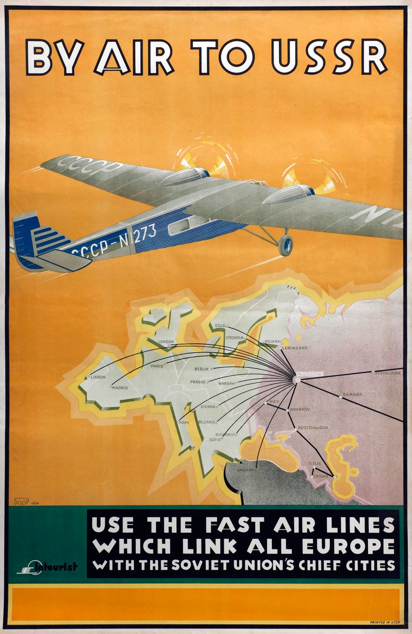 Per lucht naar de USSR Poster van het Intourist bedrijf door Konstantin Bor Ramensky