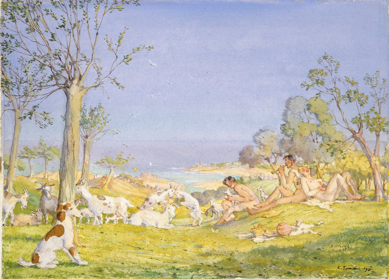 Landschap met herders en geiten, 1931 door Konstantin Somov