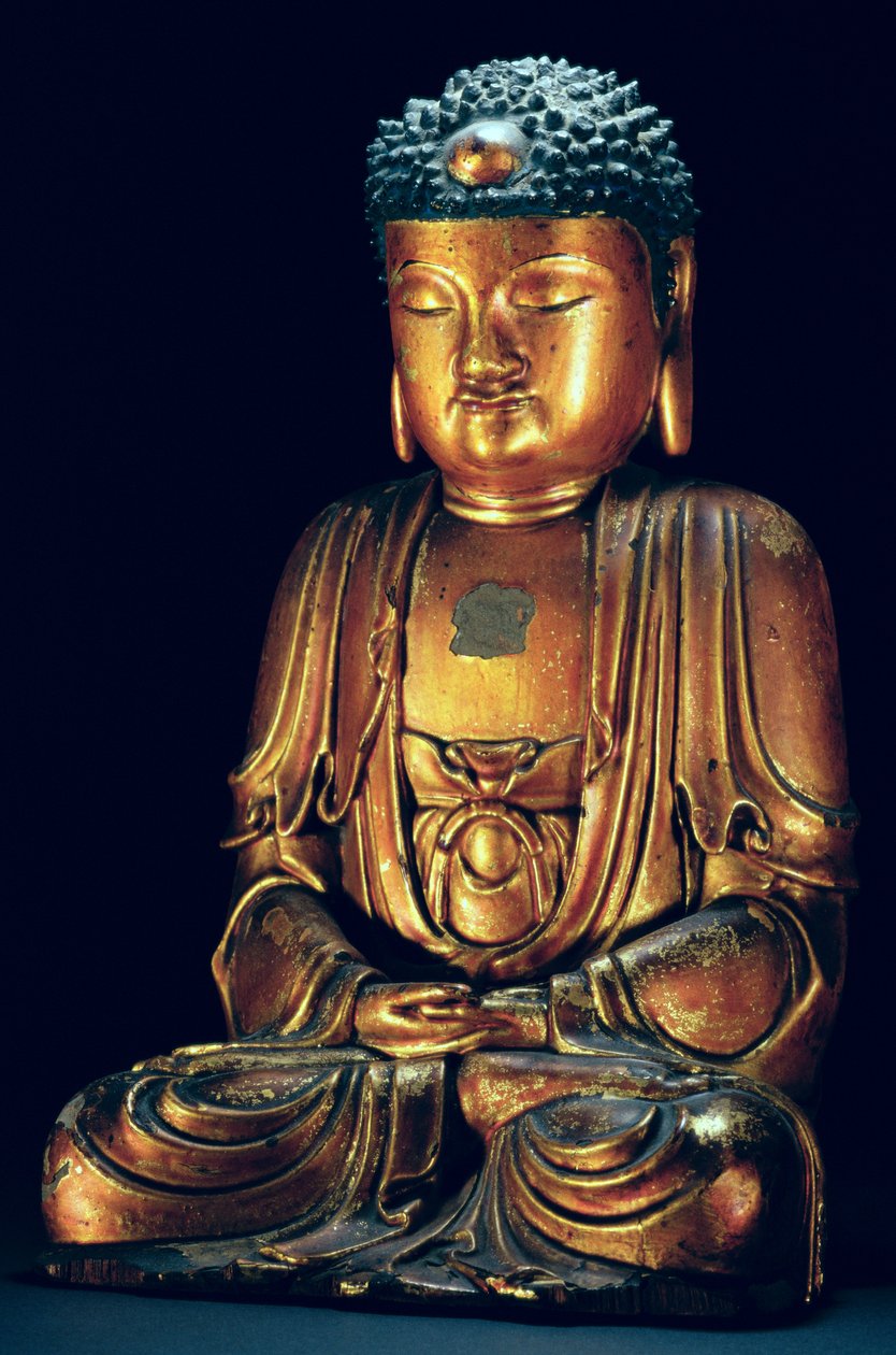 Een figuur van de zittende Boeddha (goudlak) door Korean School