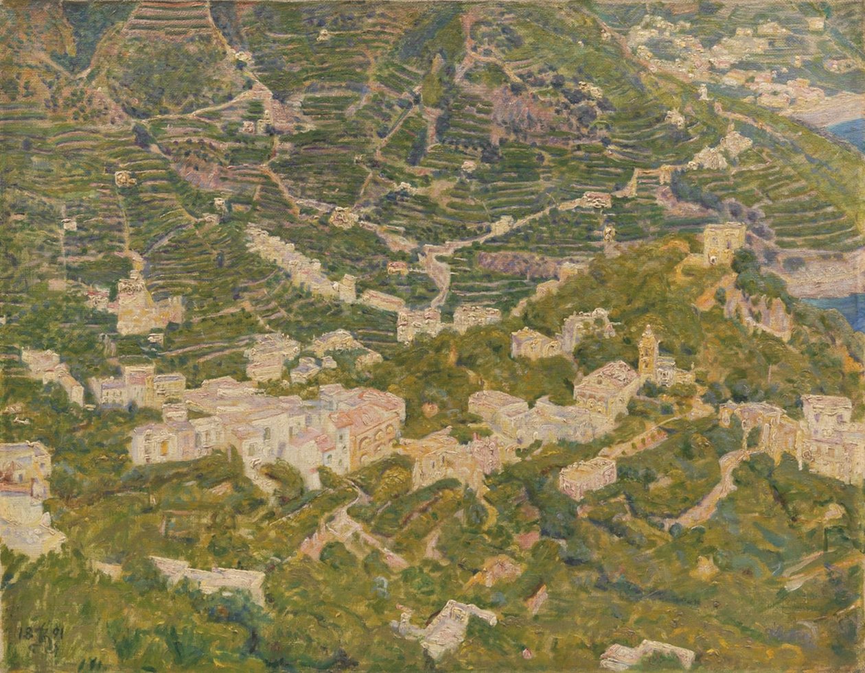 Vogelvlucht Uitzicht vanaf Ravello richting Torello door Kristian Zahrtmann