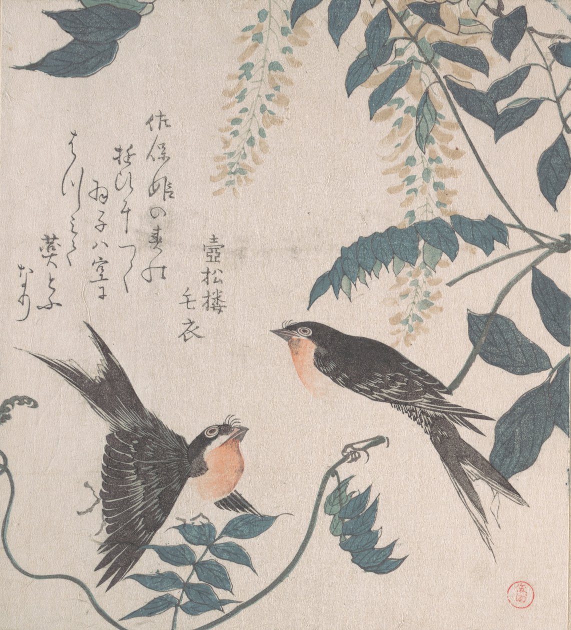 Zwaluwen en Blauweregen, 19e eeuw door Kubo Shunman