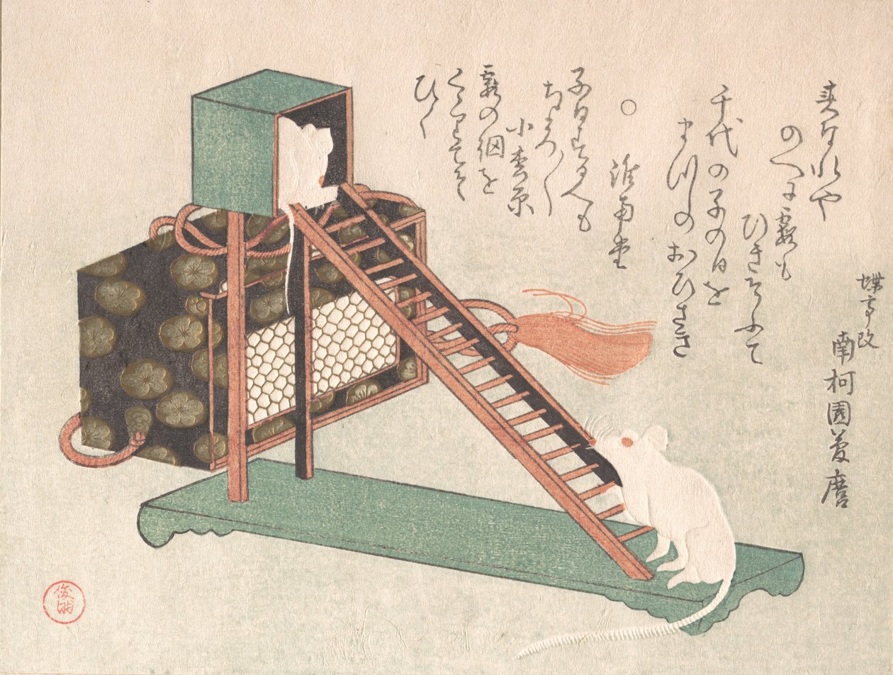 Witte muizen die spelen, waarschijnlijk 1816 door Kubo Shunman