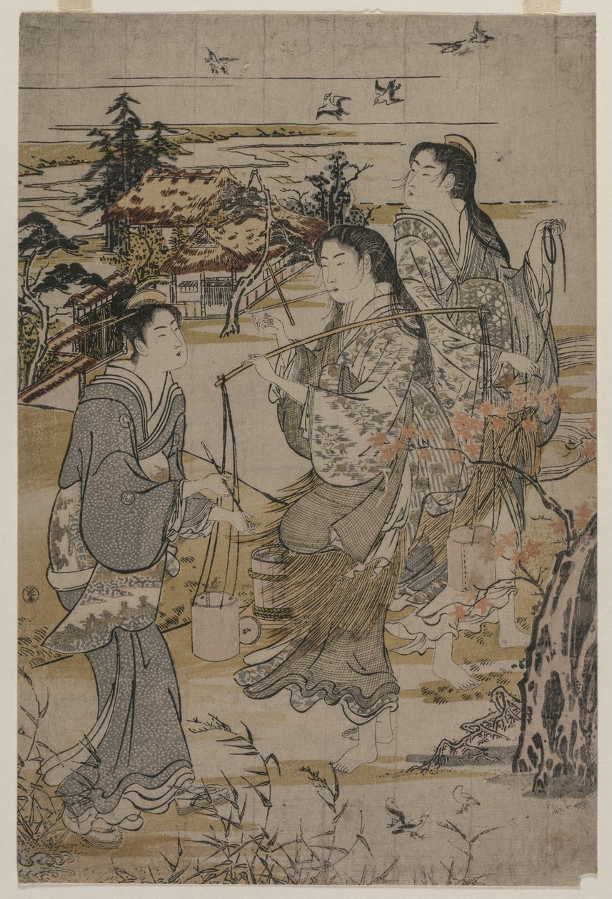 Vrouwen met Zoutemmers; De Noda Tama-rivier in de provincie Mutsu, uit een ongetitelde serie van de Zes Tama-rivieren door Kubo Shunman