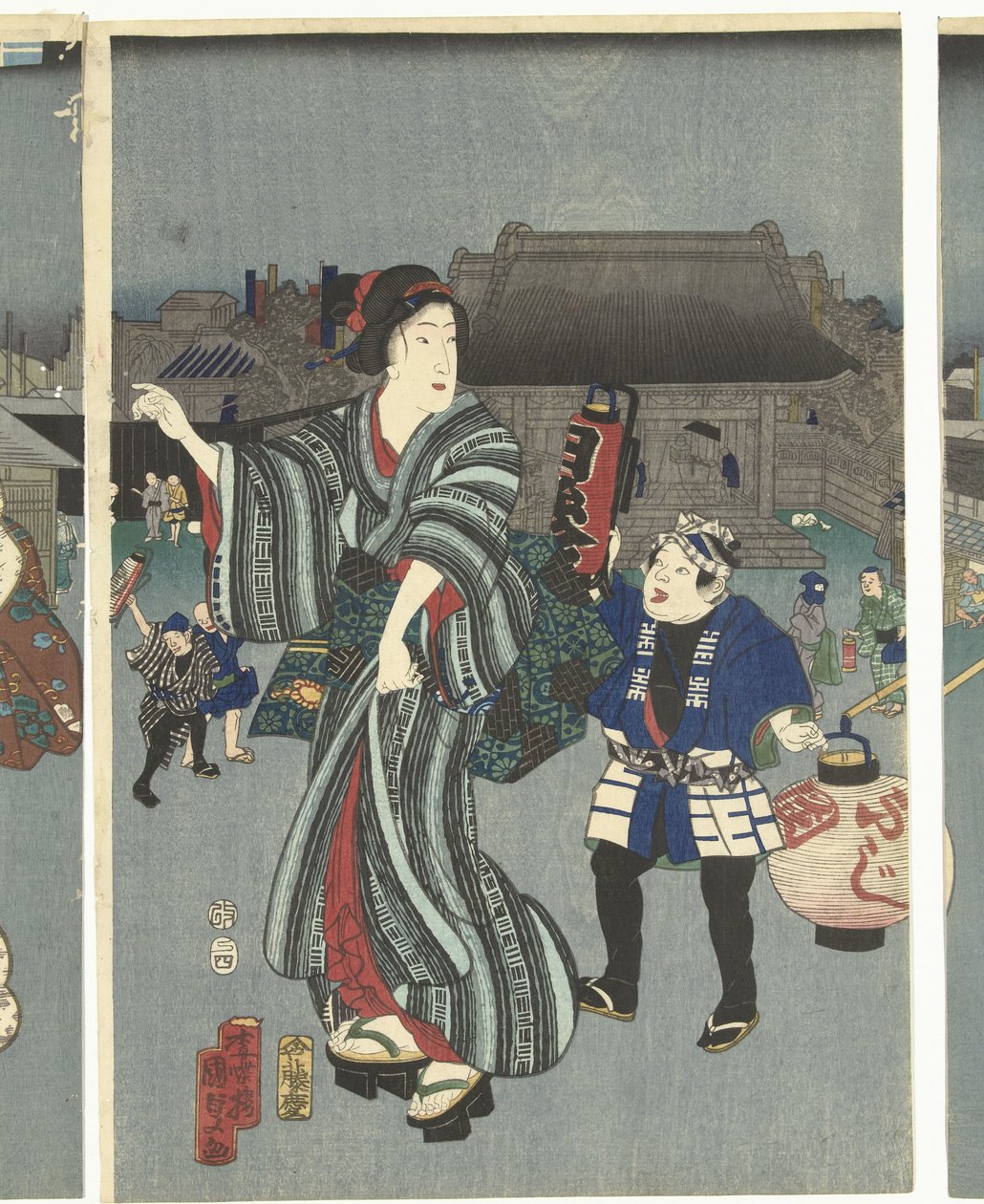 Tempelfestival door Kunisada (II) , Utagawa