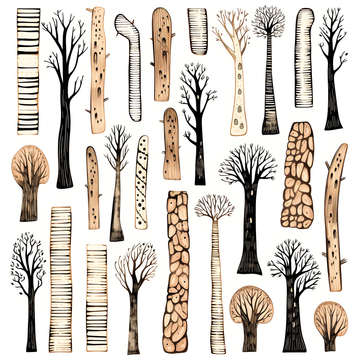 Boomstamsecties, boho-clipart, boho-tekenpatroon, boho-stam 2 door Kurt Heppke