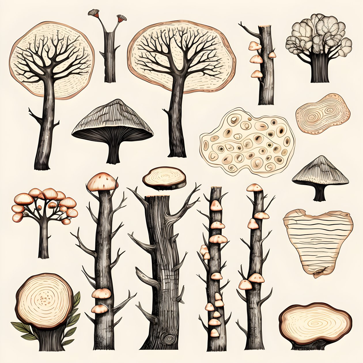 Boomstamsecties, boho-clipart, boho-tekenpatroon, boho-stam 3 door Kurt Heppke