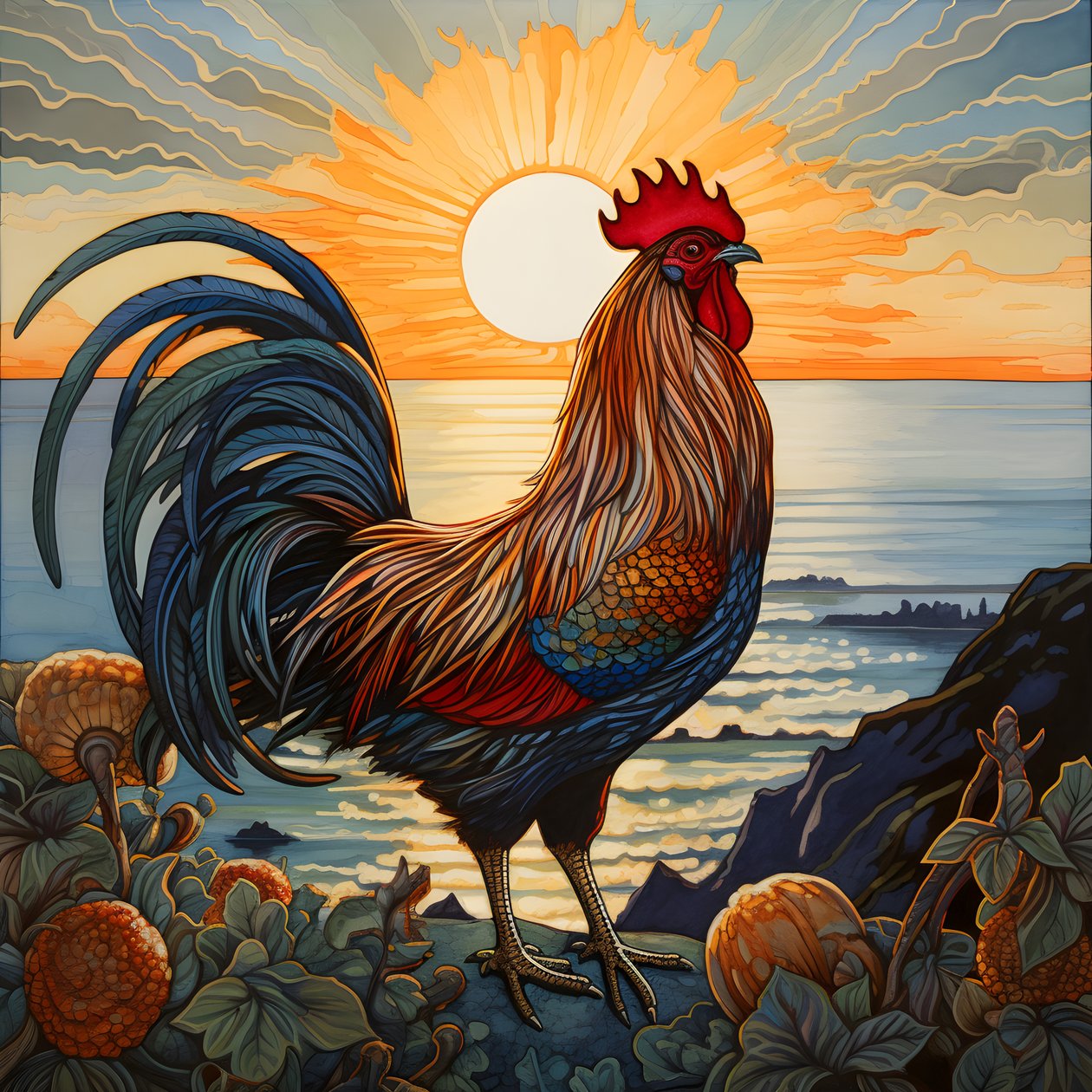 Een kraaiende haan bij zonsopgang 2 door Kurt Heppke