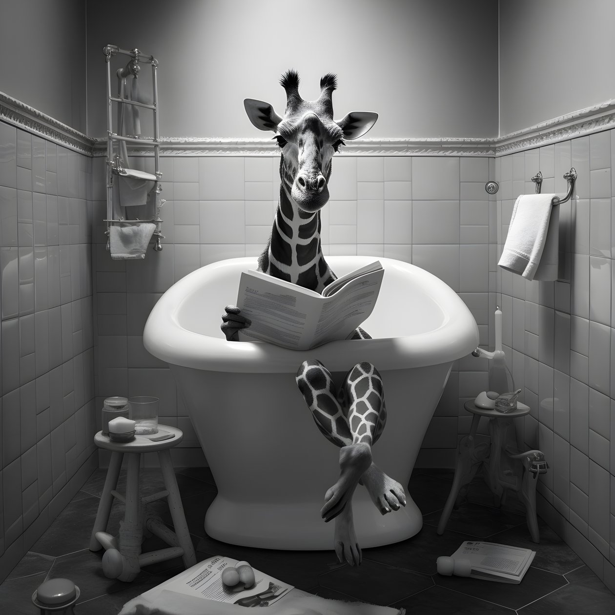 Gelukkige giraffe zit op toilet met krant 2 door Kurt Heppke