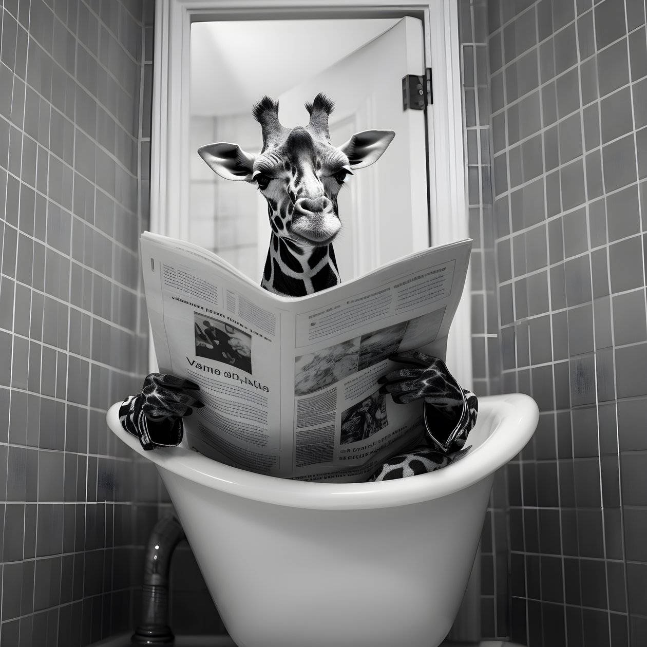 Gelukkige giraffe zit op toilet met krant 3 door Kurt Heppke