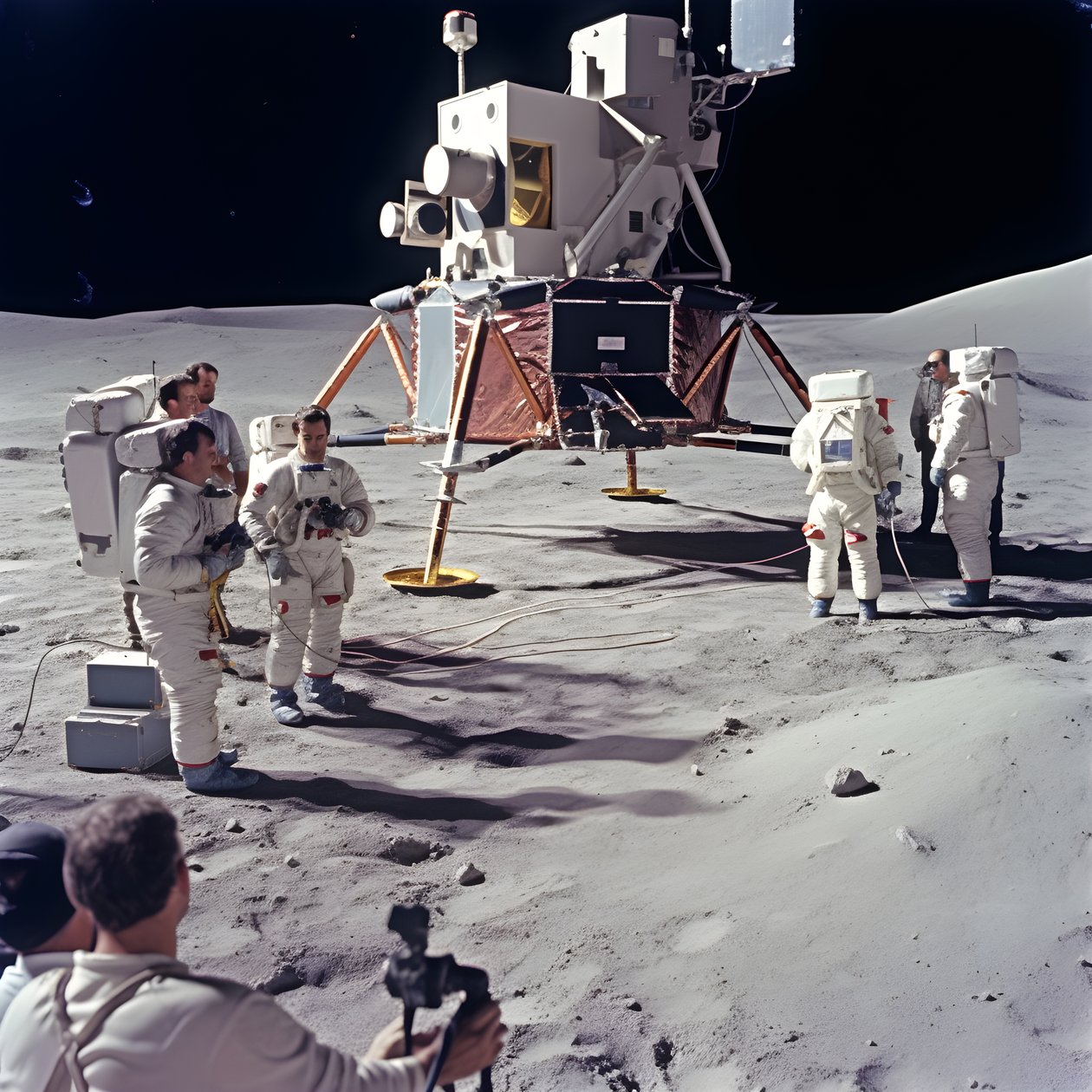 Groep mensen met tv-camera die de vervalsing van het Apollo 11-project moeten tonen 2 door Kurt Heppke