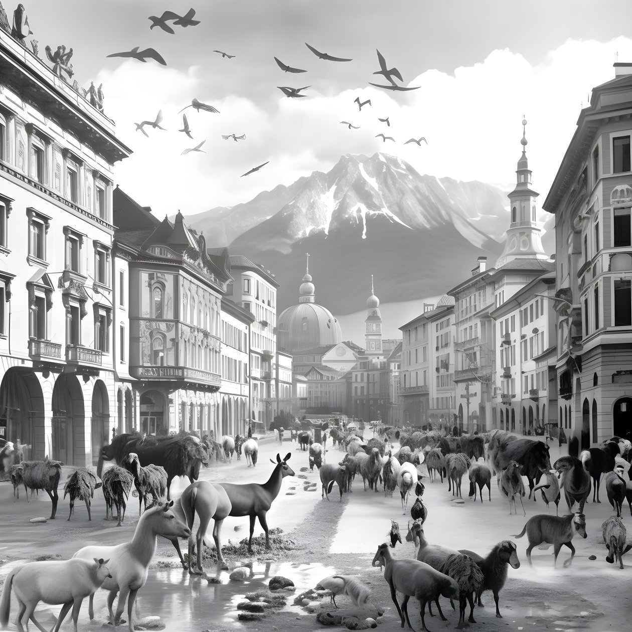Innsbruck in een oude foto met elegante zebra