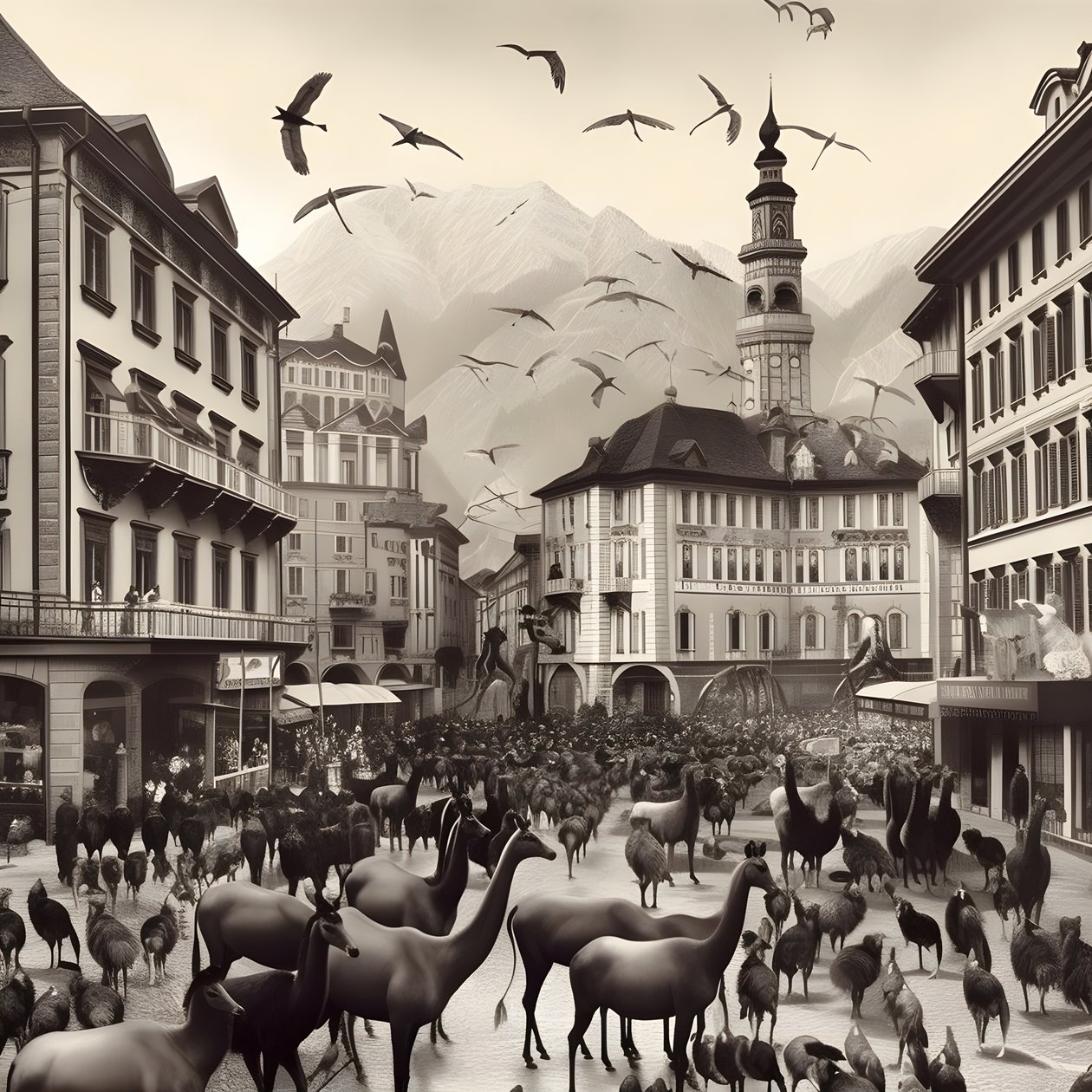 Innsbruck in een oude foto met elegante zebra