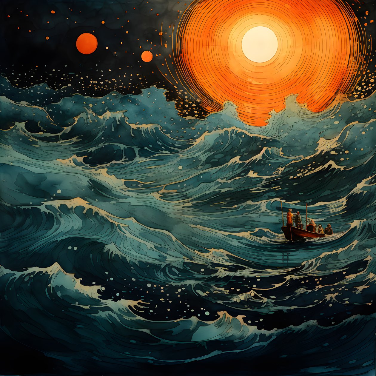 Twee boten gleden geluidloos door inktzwart water naar de kolkende Charybdis, de volle maan was het enige licht in de lege wereld van de Noordzee. 3 door Kurt Heppke
