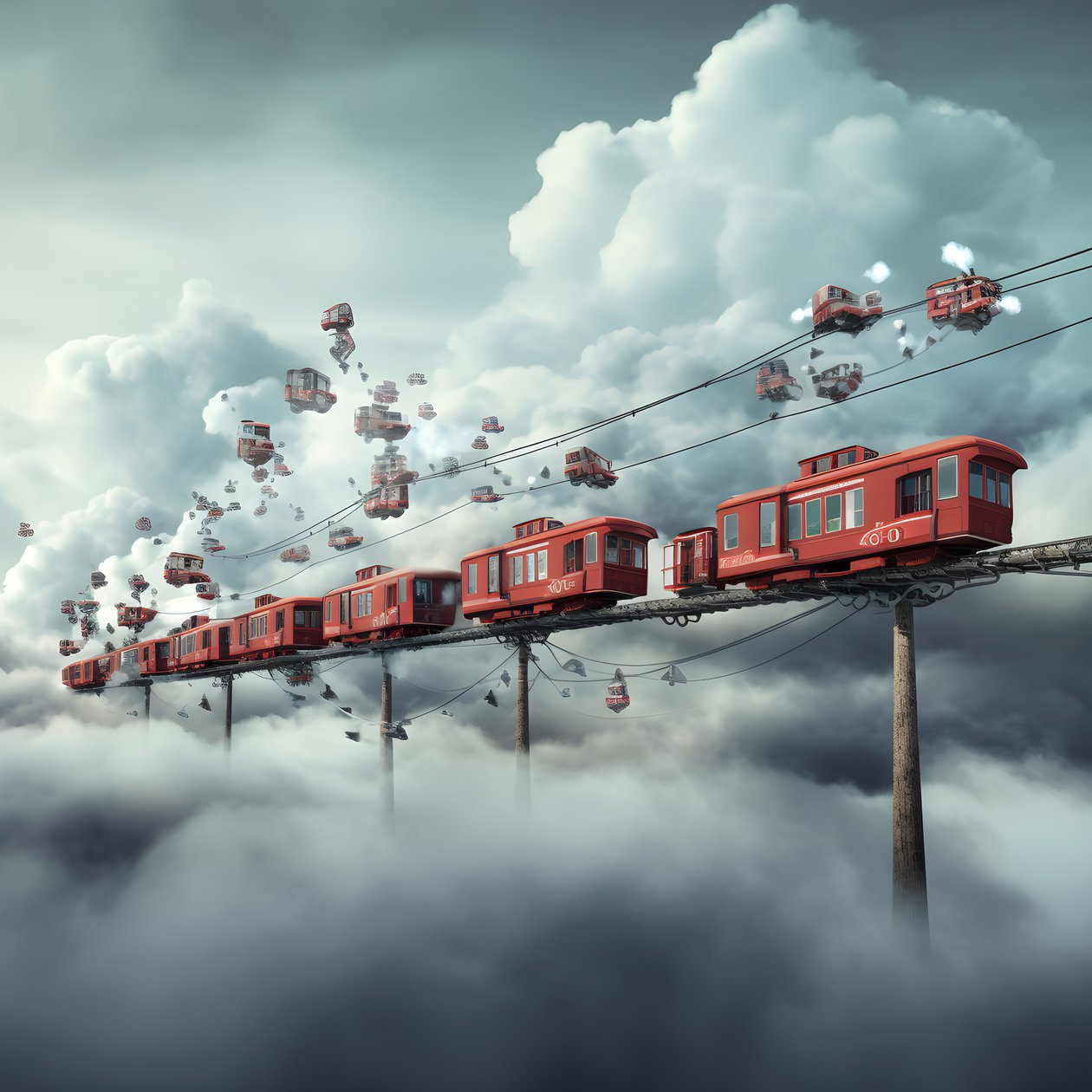 een snel bewegende sociale media trein die door de wolken vliegt aan een draadje 4 door Kurt Heppke