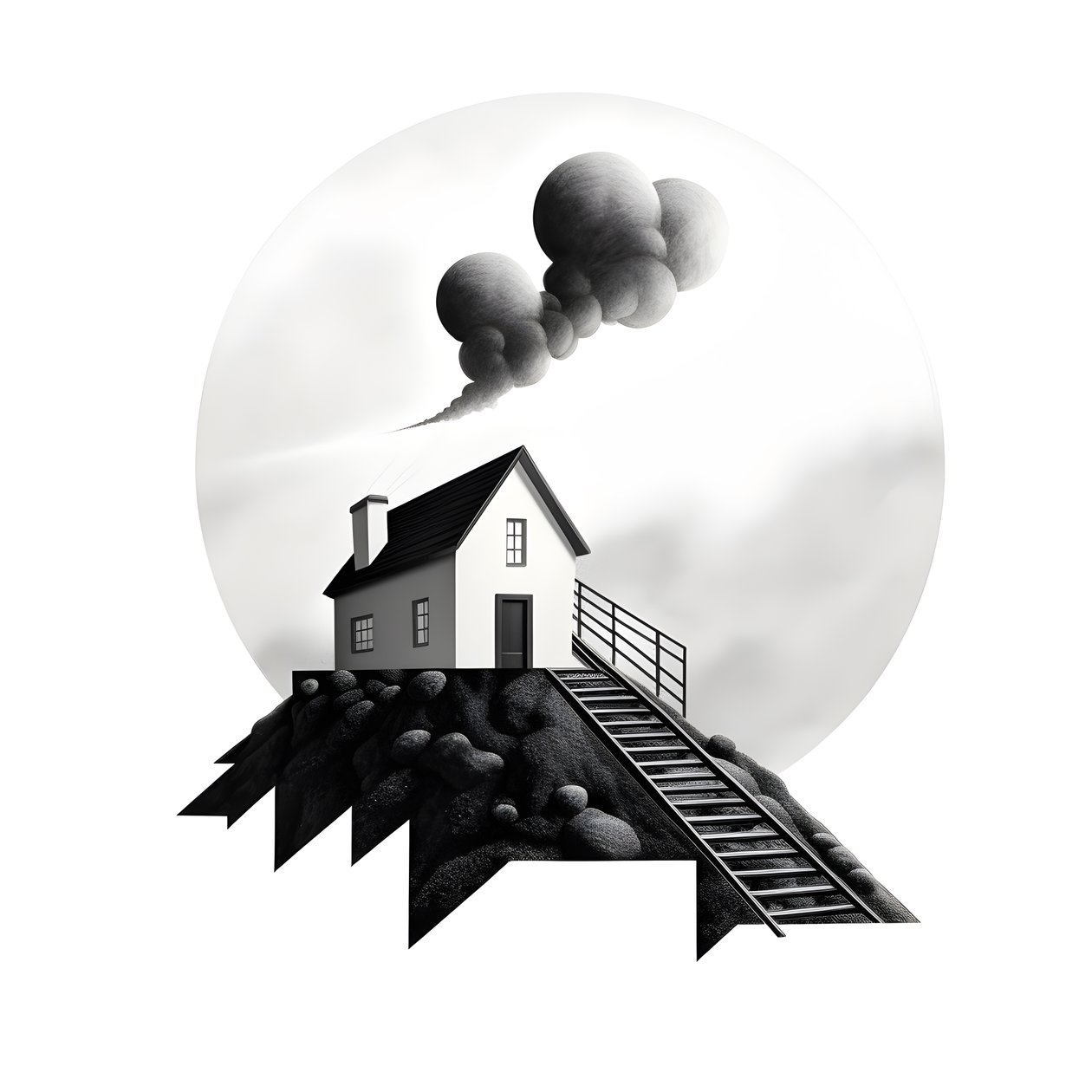 illustratie van een huis met zonnepanelen en een grote pijl erachter die naar rechts en omhoog wijst door Kurt Heppke