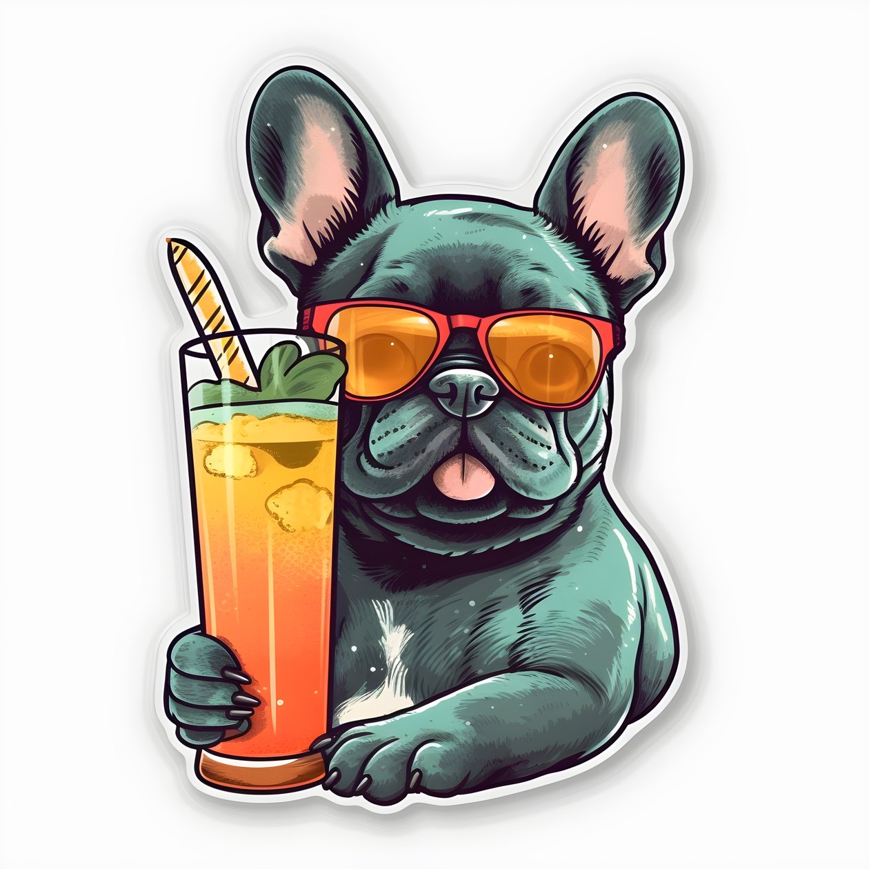 Sticker, coole Franse bulldogs drinken een cocktail door Kurt Heppke