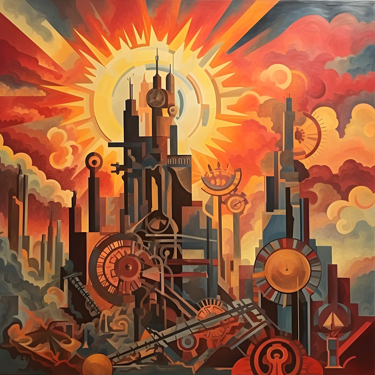 tandwielen en gereedschappen abstracte zonsopgang 1950s 4 door Kurt Heppke