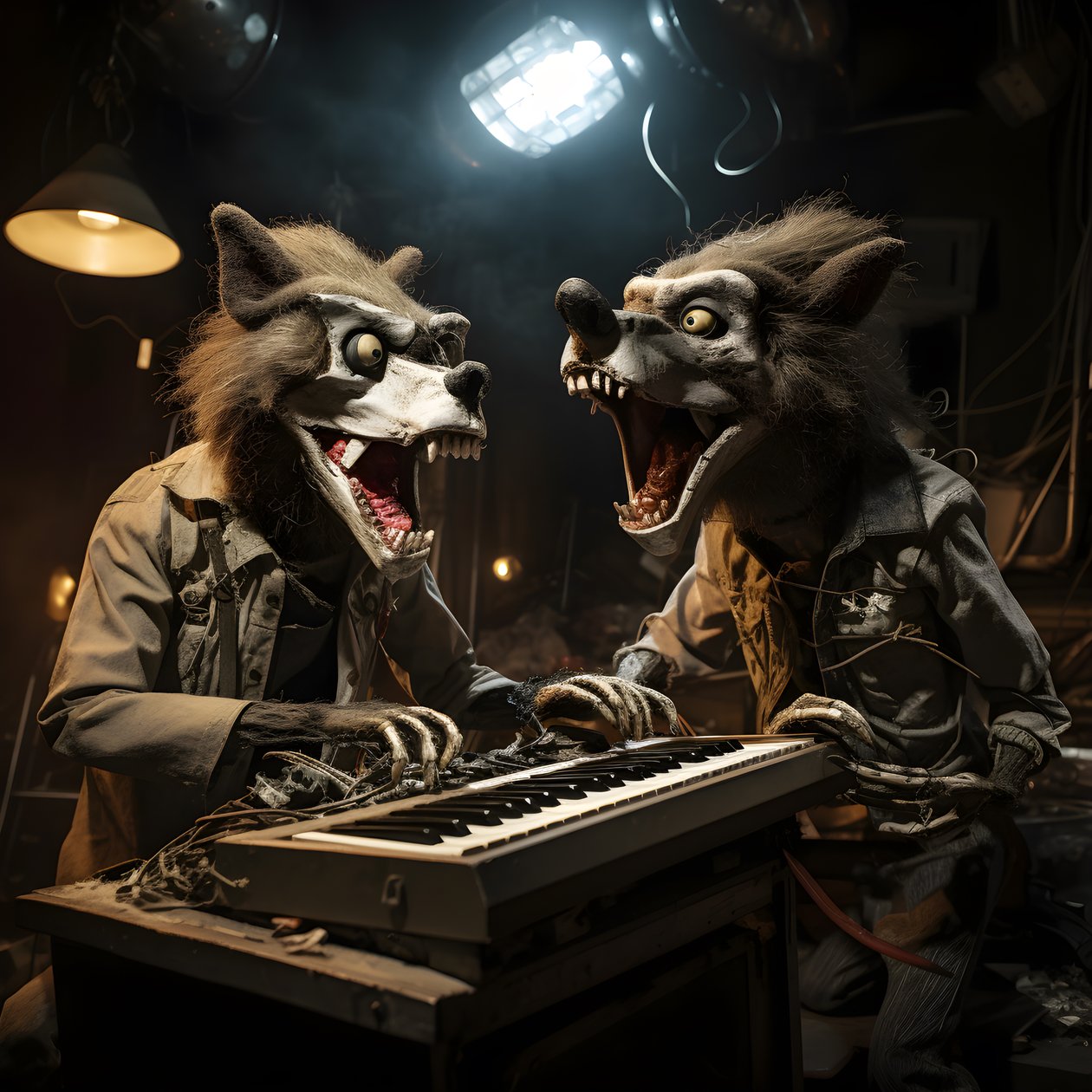 enge, harige, kapotte dierlijke animatronics die muziek uitvoeren op een podium 1 door Kurt Heppke