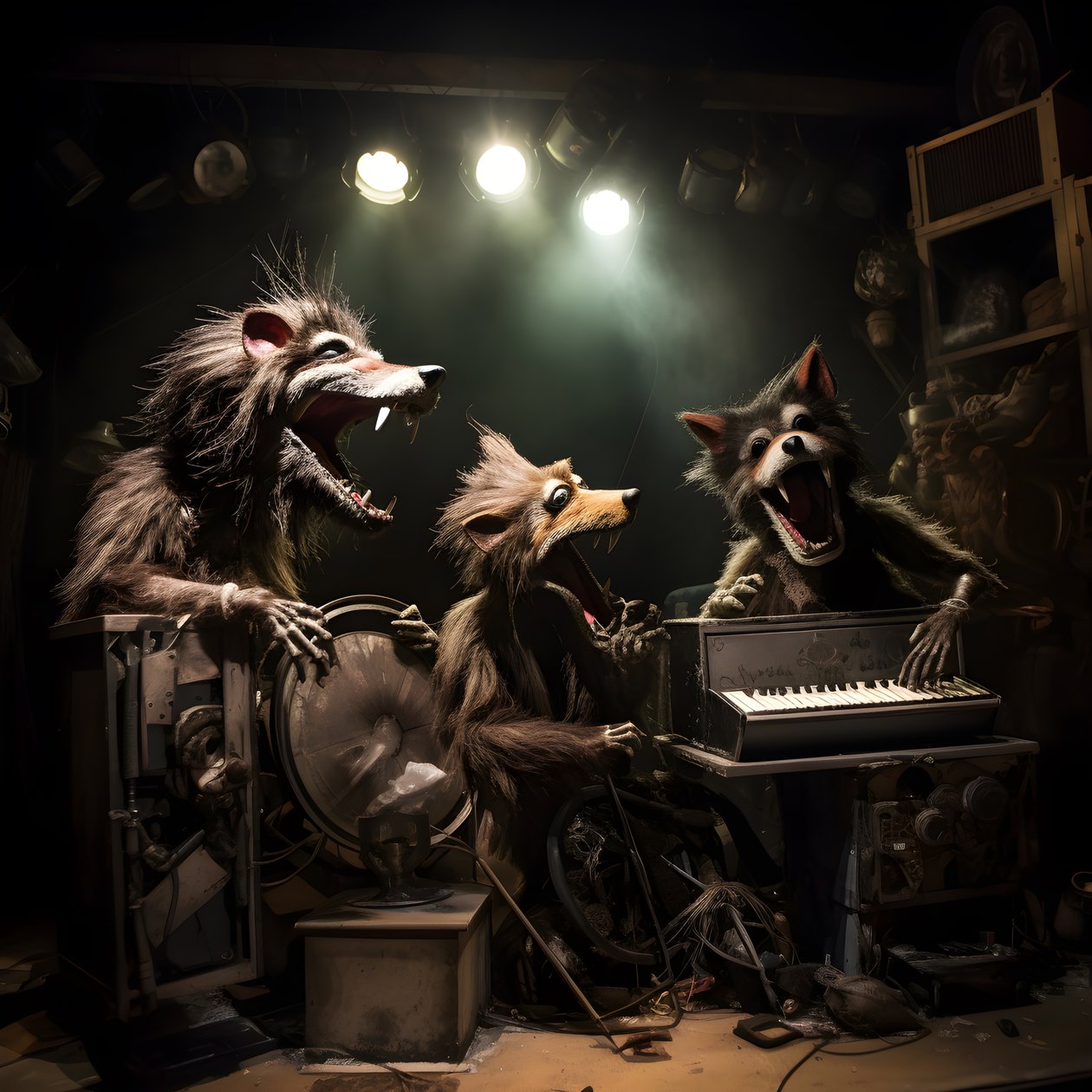 enge, harige, kapotte dierlijke animatronics die muziek uitvoeren op een podium 3 door Kurt Heppke