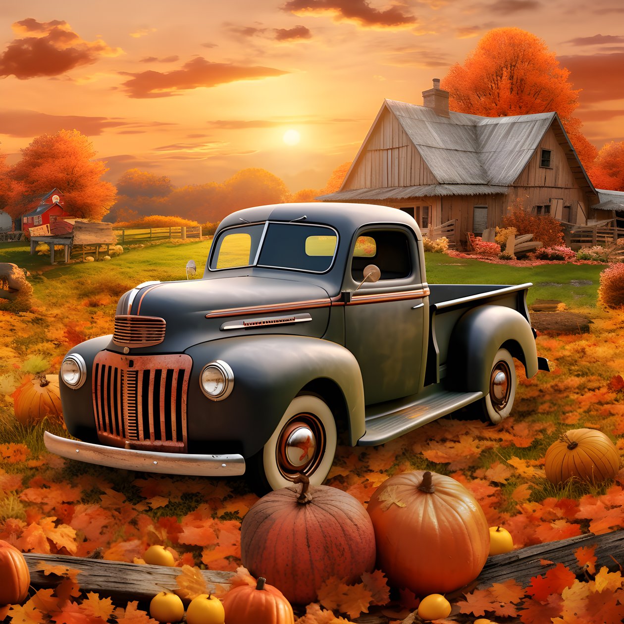 een oldtimer-pickuptruck op een herfstzonsondergangavond 2 door Kurt Heppke