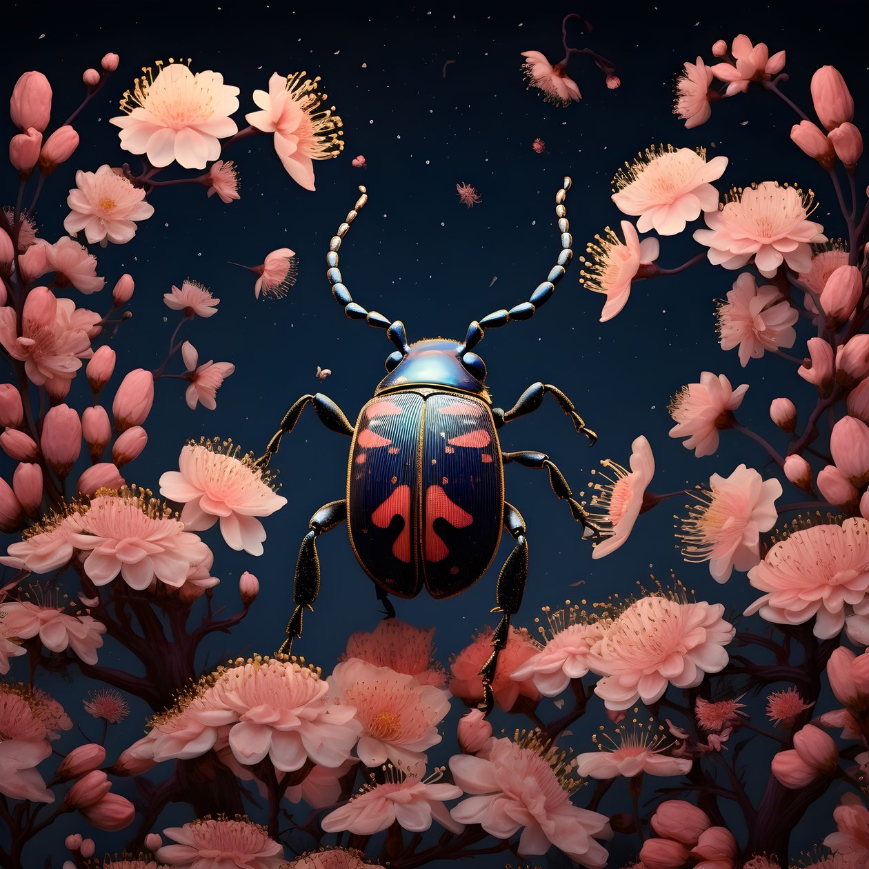 een illustratie van een geïllustreerde kever met paddenstoelen op de achtergrond 2 door Kurt Heppke
