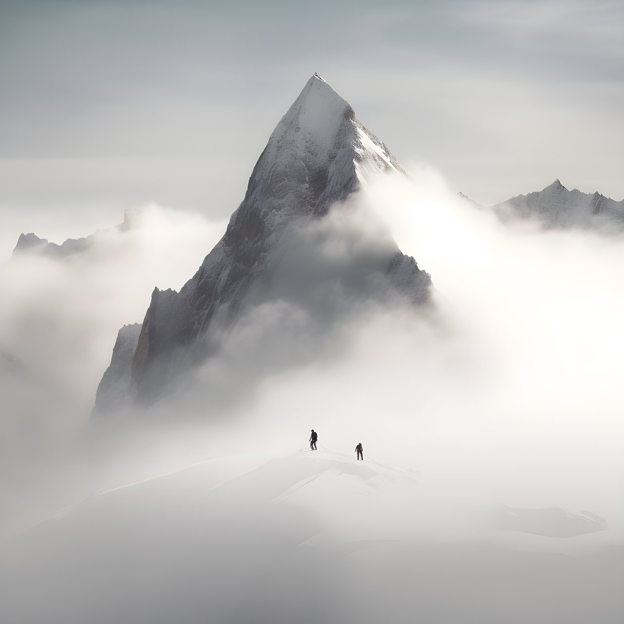 twee mensen aan het skiën boven een bewolkte berg 3 door Kurt Heppke
