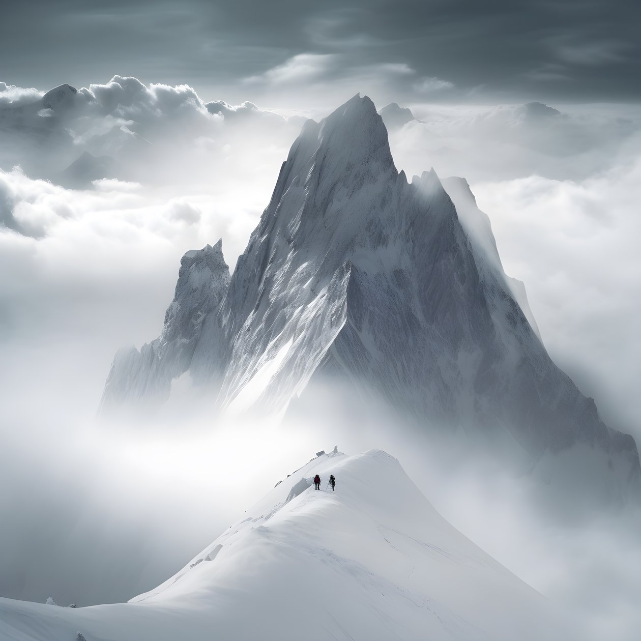 twee mensen aan het skiën boven een bewolkte berg 4 door Kurt Heppke