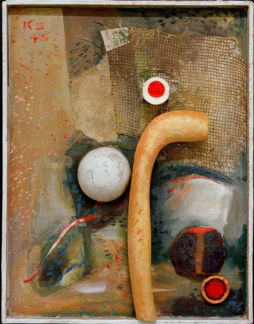 Fredlyst met gele kunstmatige bot door Kurt Schwitters
